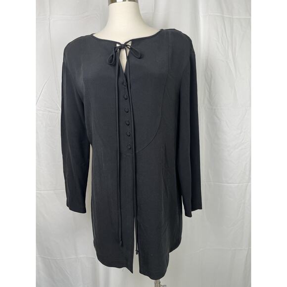 Vintage 90s Dana Buchman Silk Black Button Front Tie Dress Size 10 Minimalist - Picture 1 of 6
